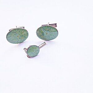Vintage ENAMEL on Copper CUFF LINKS Tie Tack set